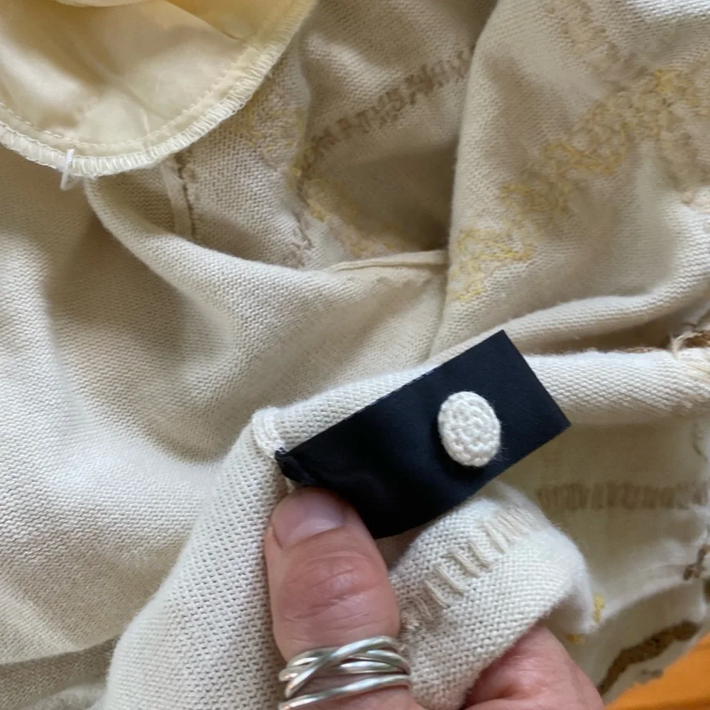 Vintage 90s Michael Simon Cream Knit Button-Front Jacket Yellow & Brown Trim